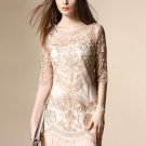Half Sleeve Patchwork Women\'s Lace Dress