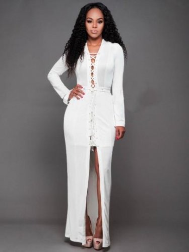 Long Sleeve Lace Double-Layered Women\'s Maxi Dress