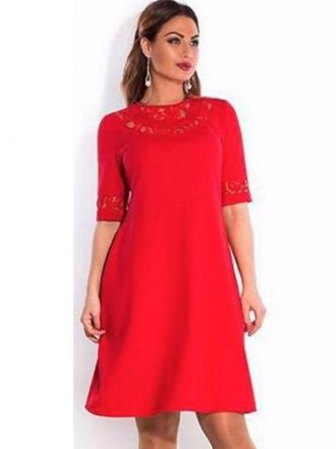 Lace Patchwork Plus Size Back Zipper Women\'s Day Dress
