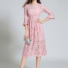 Solid Color Bell Sleeve Women\'s Lace Dress