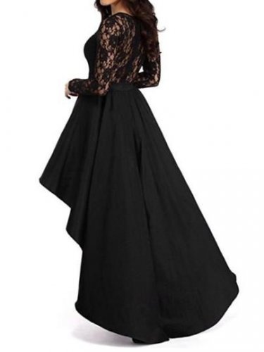 Black Lace Patchwork Asym Women\'s Maxi Dress