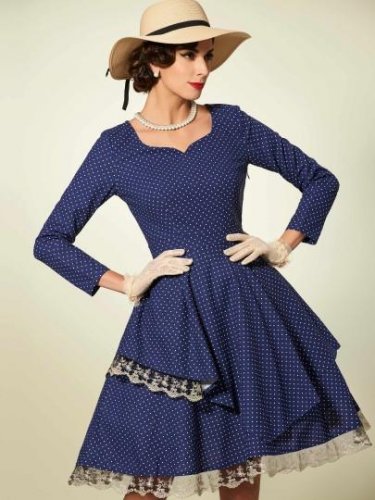 Lace Patchwork Tiered Women\'s Vintage Dress