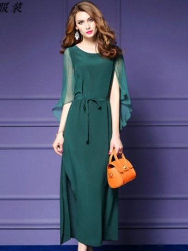Plain Chiffon Lace up Women\'s Maxi Dress