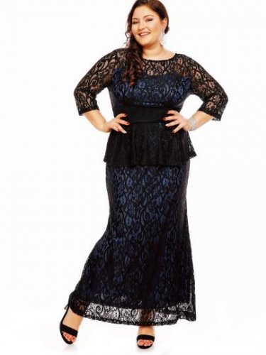 Blue Plus Size Lace Women\'s Maxi Dress