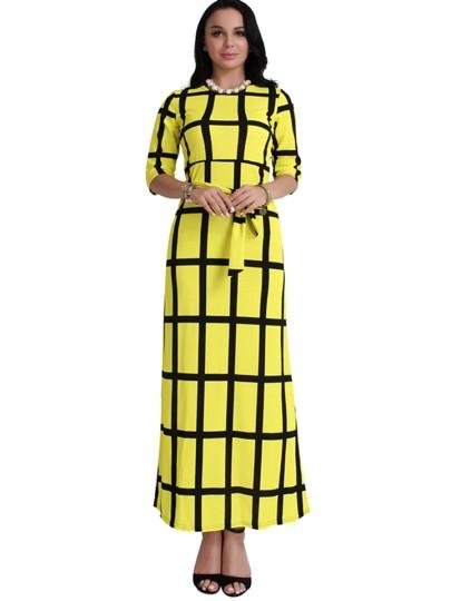 Lace up Plaid Women\'s Maxi Dress