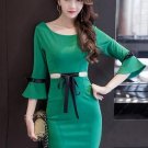 Lace up Bell Sleeve Women\'s Sheath Dress