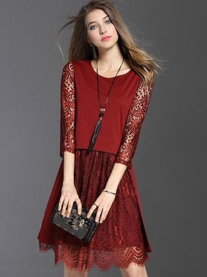 Double-Layered Half Sleeve Women\'s Lace Dress