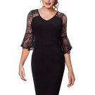 Bell Sleeve Lace Patchwork Women\'s Pencil Dress