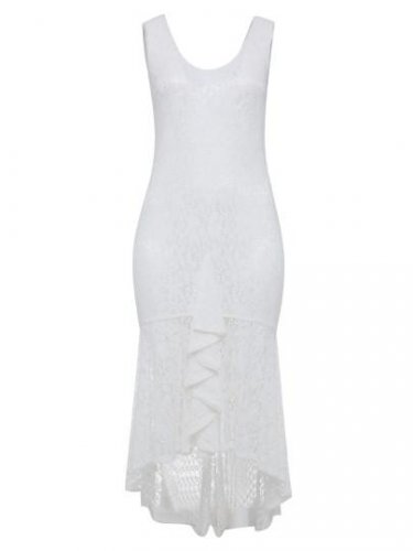 Plus Size White Asym Lace Women\'s Maxi Dress
