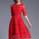 Red Half Sleeve Women\'s Lace Dress