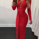 Red Lace up Bodycon Women\'s Maxi Dress