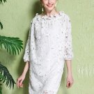 Elegant Straight Three-Quarter Sleeve Ankle-Length Women\'s Lace Dress