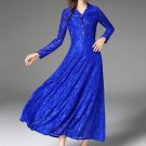 Blue Single-Breasted Lace Women\'s Maxi Dress