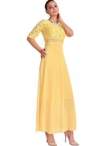 Lace Patchwork Half Sleeve Women\'s Maxi Dress