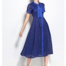 Tie Neck Blue Women\'s Lace Dress