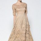 Khaki Short Sleeve Women\'s Lace Dress