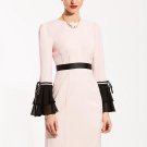 Lace-Up Elegant Color Block Bell Sleeve Women\'s Bodycon Dress