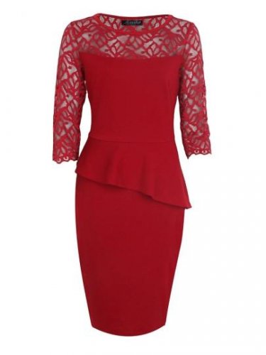 Dark Red Lace Patchwork Women\'s Bodycon Dress