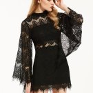 Bell Sleeve Hollow See-Through Women\'s Lace Dress