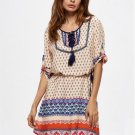 Beige Half Sleeve Lace up Women\'s Day Dress