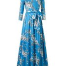Blue Lace up Floral Women\'s Maxi Dress