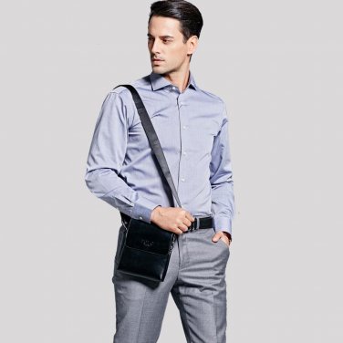 Hot Sell Brand Solid Double Pocket Soft Leather Men Messenger Bag Small 2 Layer Mens Travel Bag Mens