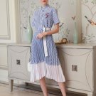 Pleated Embroidery Button Letter Women\'s Maxi Dress