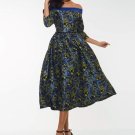 Slash Neck Floral Pleated Embroidery Women\'s Day Dress