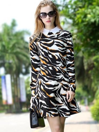 Lapel Leopard Women\'s Long Sleeve Dress
