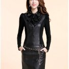 Slim Long Sleeve PU Patchwork Sheath Dress