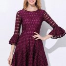 Falbala Hollow Plain Flare Sleeve A-Line Women\'s Lace Dress