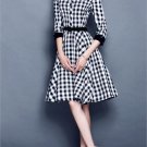 Half Sleeve Plaid Women\'s Day Dress