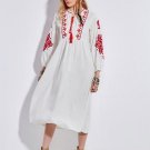Round Neck Embroidery Lantern Sleeve Women\'s Maxi Dress