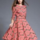 Embroidery Waves Printed Belt Women\'s Day Dress