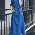 Denim Back Zipper Pockets Women\'s Maxi Dress