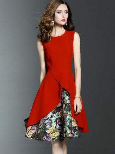 Sleeveless Double-Layered Appliques Women\'s Day Dress