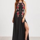 Black Embroidery Open Back Women\'s Maxi Dress