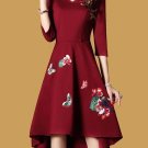 Embroidery Asym Half Sleeve Women\'s Day Dress