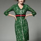 Green V Neck Women\'s Lace Dress