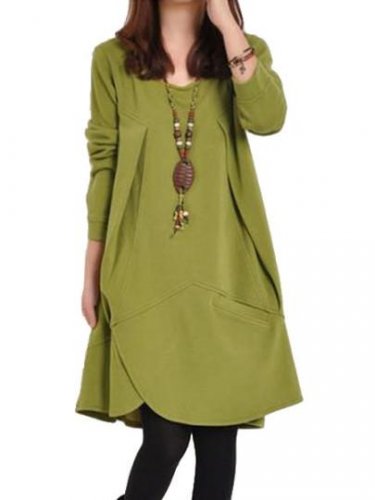 Long Sleeve Plain Loose Above Knee Pullover Women\'s Day Dress