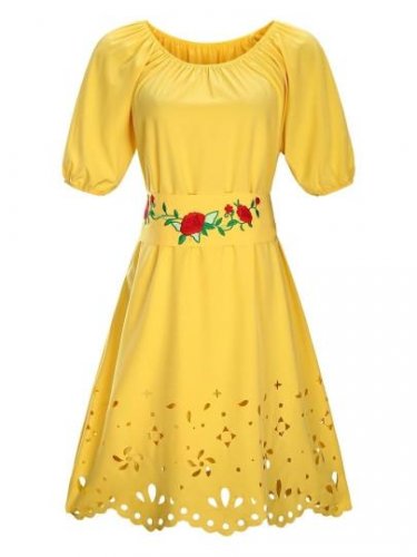 Plus Size Short Sleeve Embroidery Women\'s Day Dress