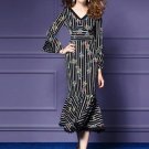 Black Striped Floral Women\'s Sheath Dress