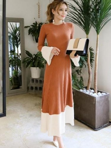 Light Brown Bell Sleeve Women\'s Sweater Dress