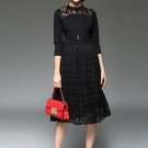 Solid Color 3/4 Sleeve Patchwork Women\'s Lace Dress