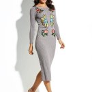 Mid-Calf Floral Embroideried Pullover Women\'s Sweater Dress