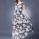 See-Through Cap Sleeve Printing Women\'s Maxi Dress