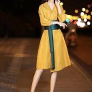 Yellow Lace up 3/4 Sleeve Women\'s Day Dress