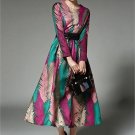 Color Block Long Sleeve Rose Women\'s Maxi Dress