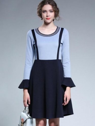 Double-Layered Bell Sleeve Women\'s Sweater Dress