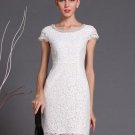 White Rhinestones Cap Sleeve Women\'s Lace Dress
